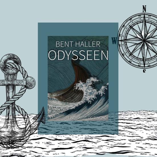 Forsiden af Bent Hallers gendigtning af Odysseen med maritime grafikker 