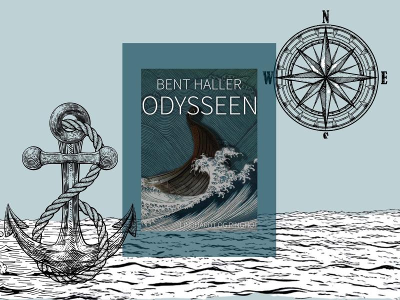 Forsiden af Bent Hallers gendigtning af Odysseen med maritime grafikker 